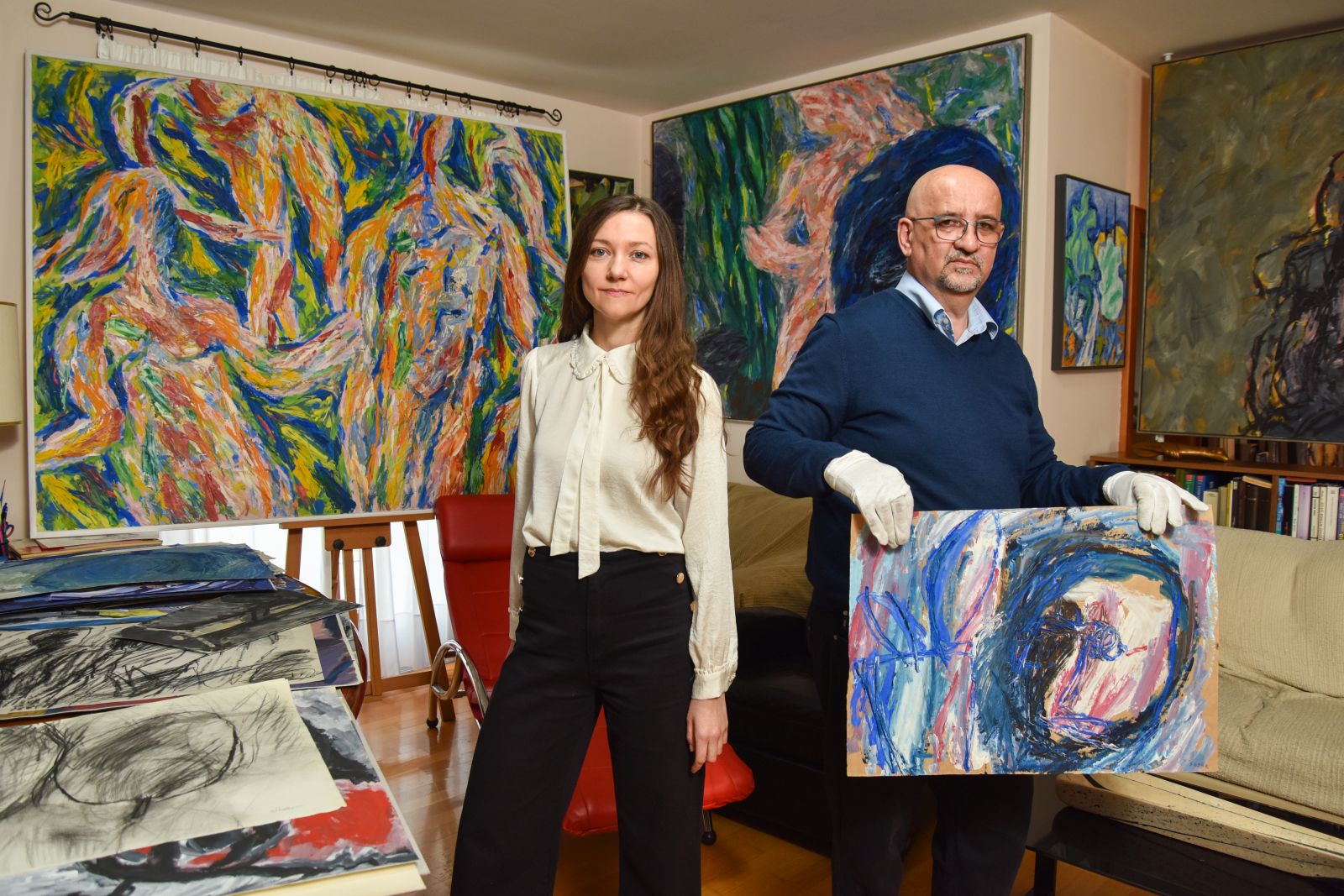 25.02.2024., Zagreb - Duro Seder izlozba. Nediljko Pajic i Nevenka Sarcevic. 

Photo Sasa ZinajaNFoto