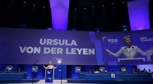 epa11203631 European Commission President Ursula von der Leyen, the EPP candidate for the same position, delivers her speech during the second plenary session of the European People's Party Congress in Bucharest, Romania, 07 March 2024. The European People's Party (EPP) party holds its Congress in Romania's capital on 06 and 07 March, to choose their candidates for the EU Parliament elections, and as well their nominees for the EU leadership. European Union parliamentary elections will take place from 06 until 09 June 2024.  EPA/Robert Ghement