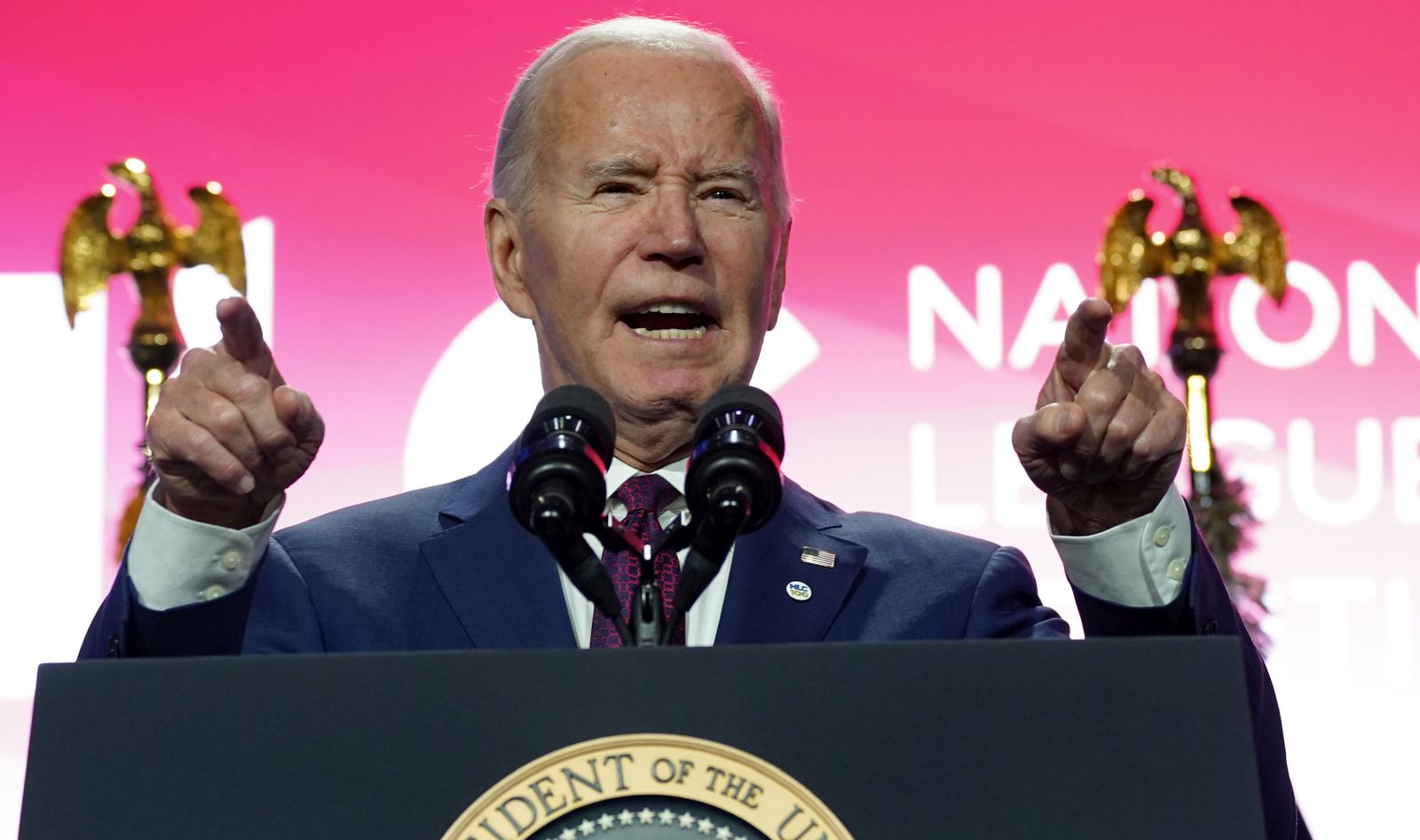 epa11214819 US President Joe Biden delivers remarks at the League of Cities event at the Marriott Marquis in Washington, DC, USA, 11 March 2024.  EPA/LEIGH VOGEL / POOL