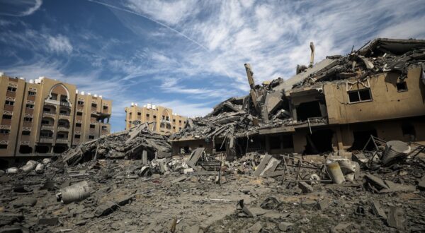 epa11220181 The rubble of the Hamad towers city following an Israeli military operation in Khan Younis town, southern Gaza Strip, 14 March 2024. More than 31,000 Palestinians and over 1,300 Israelis have been killed, according to the Palestinian Health Ministry and the Israel Defense Forces (IDF), since Hamas militants launched an attack against Israel from the Gaza Strip on 07 October 2023, and the Israeli operations in Gaza and the West Bank which followed it.  EPA/MOHAMMED SABER