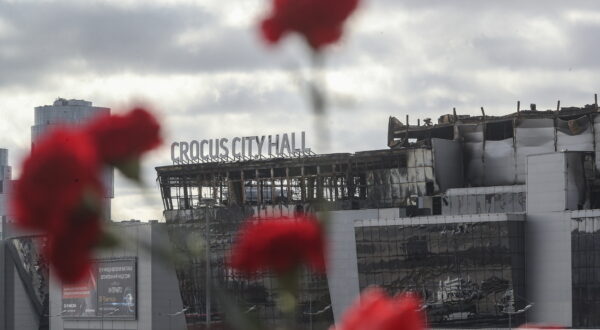 epa11242469 A view of the burned Crocus City Hall concert venue following a terrorist attack in Krasnogorsk, outside Moscow, Russia, 25 March 2024. At least 137 people were killed and more than 100 hospitalized after a group of gunmen attacked the concert hall in the Moscow region on 22 March evening, Russian officials said. Eleven suspects, including all four gunmen directly involved in the terrorist attack, have been detained, according to Russian authorities.  EPA/MAXIM SHIPENKOV