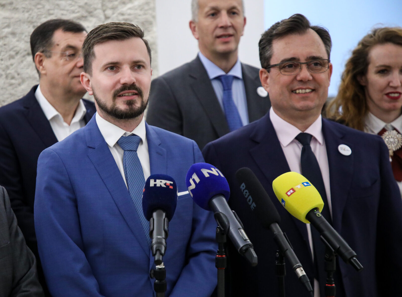 Zagreb, 28.03.2024.- Koalicija stranke Fokus i Republika predala je  Državnom izbornom povjerenstvu prijedloge lista i kandidate za parlamentarne izbore. Na fotografiji Davor Nađi, Damir Vanđelić.
foto HINA/ Admir BULJUBAŠIĆ/ abu