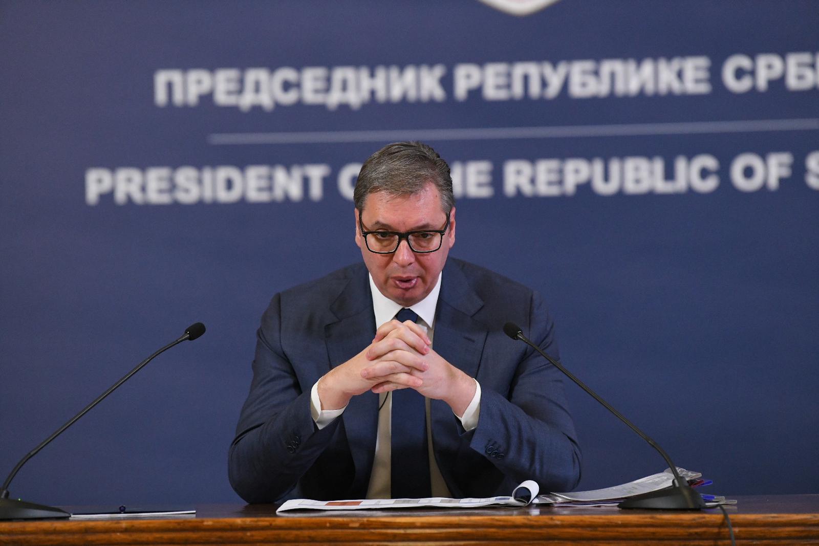 02, March, 2024, Belgrade - The President of the Republic of Serbia, Aleksandar Vucic, held a press conference. Aleksandar Vucic. Photo: M. K./ATAImages.

02, mart, 2024, Beograd - Predsednik Republike Srbije Aleksandar Vucic odrzao je konferenciju za medije. . Photo: Antonio Ahel/ATAImages. Photo: Antonio Ahel/ATAImages/PIXSELL