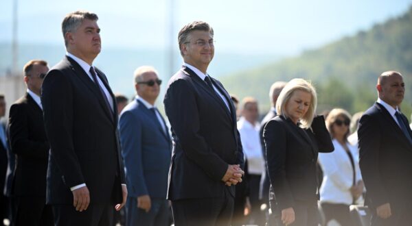05.08.2022., Knin - Sredisnja svecanost obiljezavanja Dana pobjede i domovinske zahvalnosti, Dana hrvatskih branitelja i 27. obljetnice vojno-redarstvene operacije Oluja. Zoran Milanovic, Andrej Plenkovic, Gordan Jandrokovic  Photo: Davor Puklavec/PIXSELL