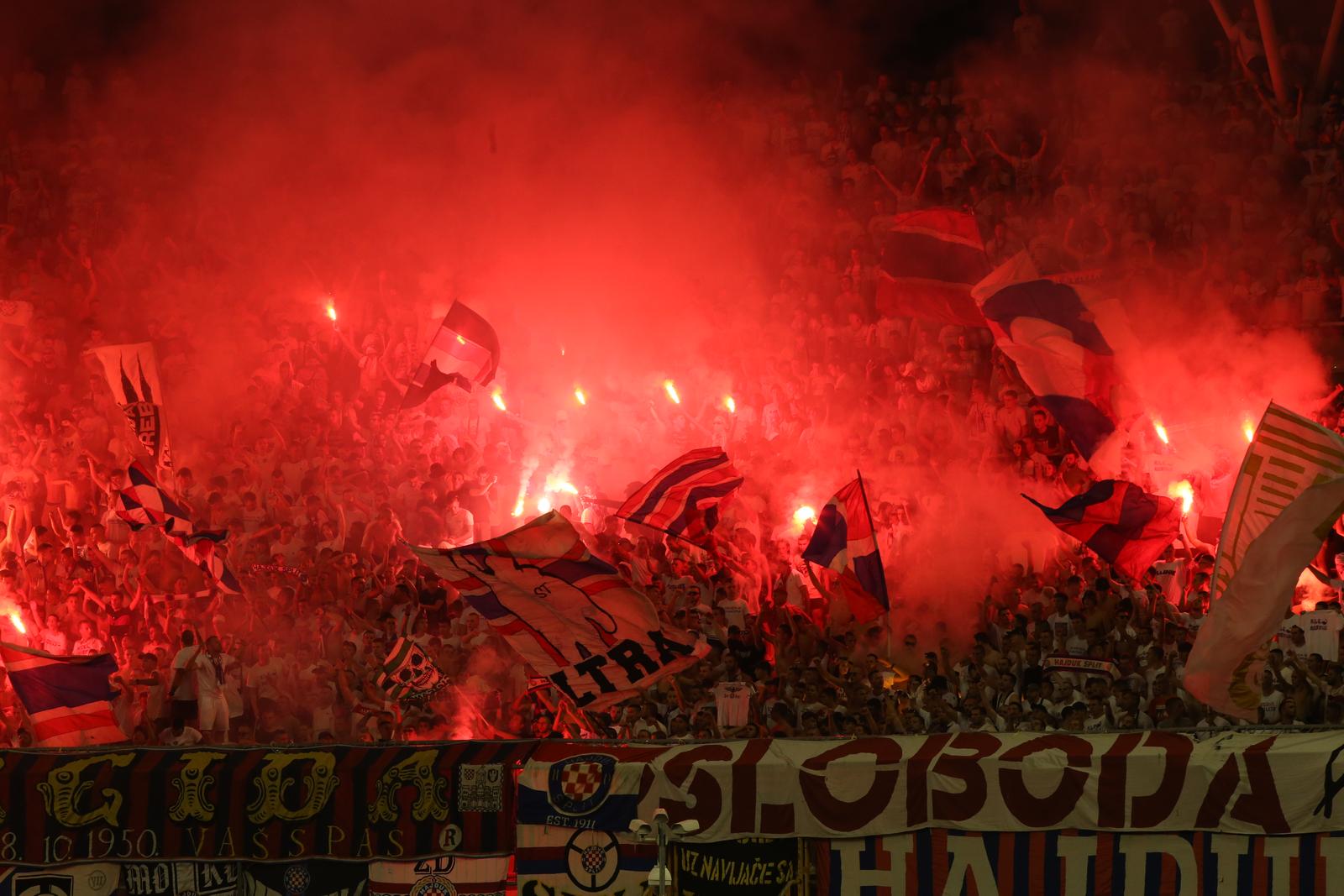 10.08.2023., stadion Poljud, Split - Prva utakmica 3. pretkola UEFA Konferencijske lige, HNK Hajduk - PAOK. Navijaci Hajduka, Torcida Photo: Ivo Cagalj/PIXSELL