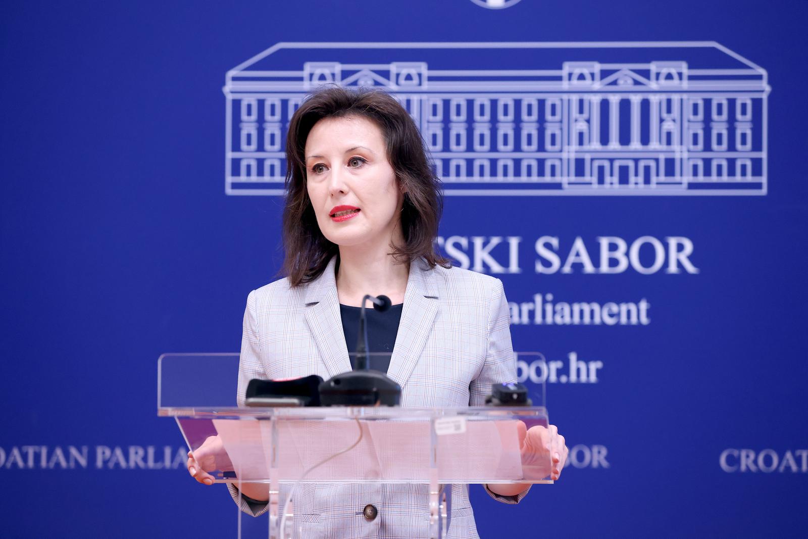 12.03.2024., Zagreb - Na konferenciji za medije odrzanoj u Saboru o temi: ""Sunovrat pravosudnih institucija u Hrvatskoj" govorila je zastupnica Dalija Oreskovic. Photo: Patrik Macek/PIXSELL