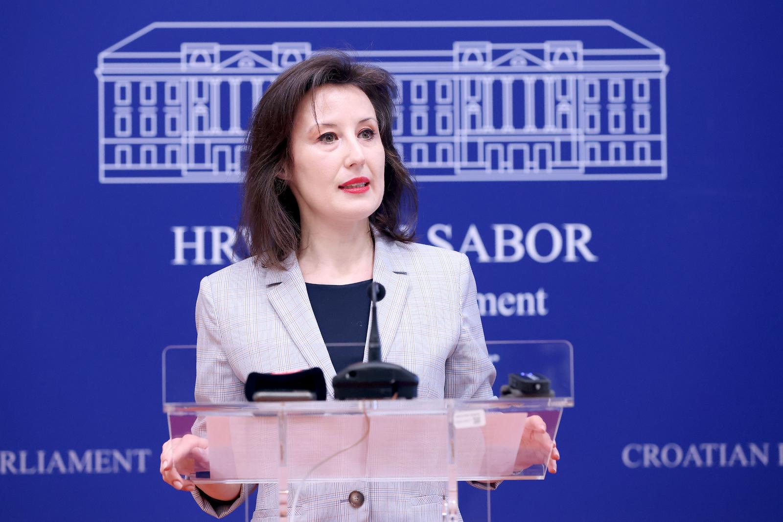 12.03.2024., Zagreb - Na konferenciji za medije odrzanoj u Saboru o temi: ""Sunovrat pravosudnih institucija u Hrvatskoj" govorila je zastupnica Dalija Oreskovic. Photo: Patrik Macek/PIXSELL