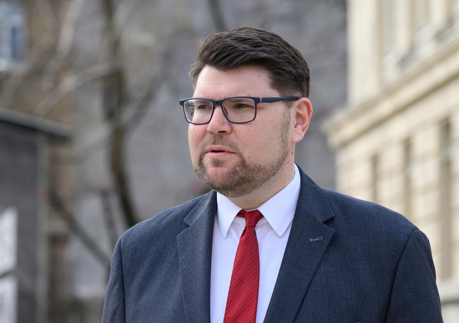 15.03.2024., Zagreb - Izvanredna konferencija za medije predsjednika SDP-a, Pedje Grbina ispred Hrvatskog drzavnog arhiva. Pedja Grbin.
 Photo: Davor Puklavec/PIXSELL