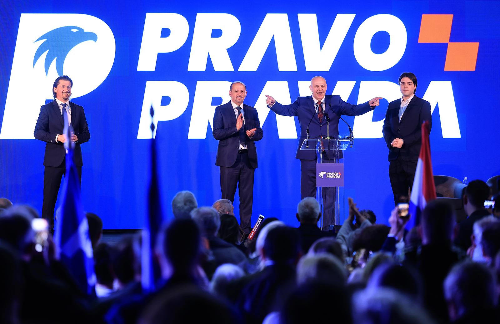 16.03.2024., Kongresna dvorana Velesajam, Zagreb - Stranka Pravo i pravda odrzala sabor na kojem su se predstavili kao stranka, na celu s Mislav Kolakusic, Ivan Vilibor Sincic, Ivan Lovrinovic. Photo: Marko Prpic/PIXSELL