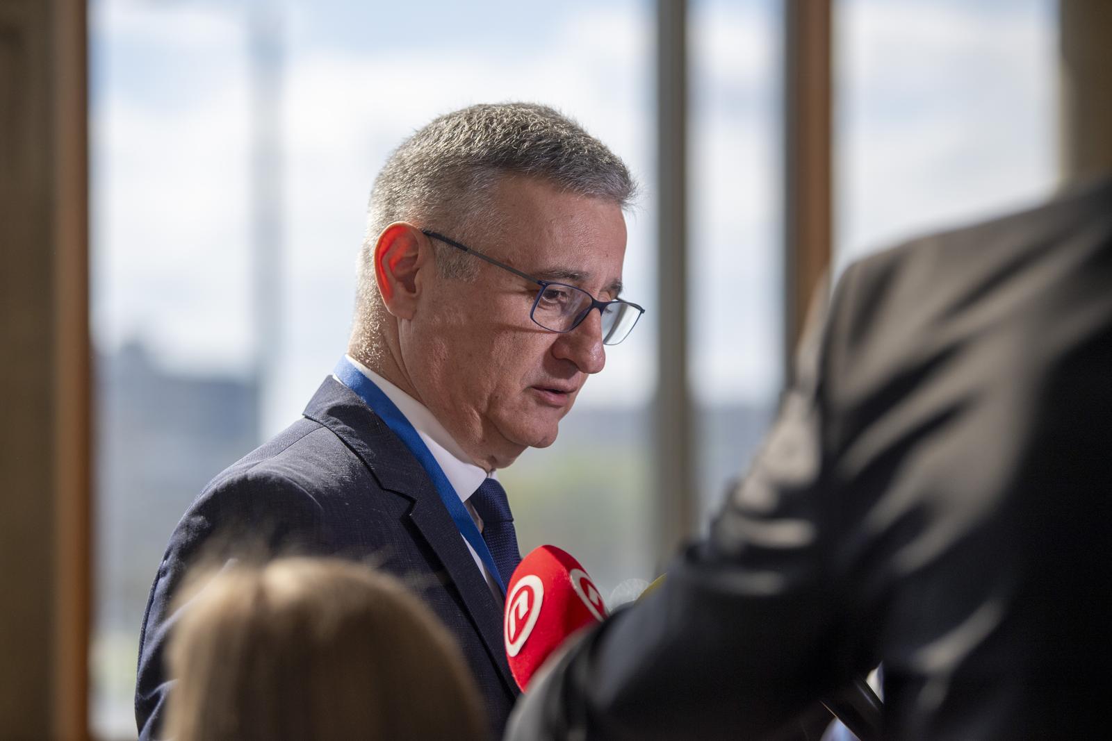 17.03.2024., Zagreb -U koncertnoj dvorani Vatroslav Lisinki odrzava se  20. Opci sabor stranke HDZ. Izjavu novinarima daje Tomislav Karamarko. Photo: Igor Soban/PIXSELL