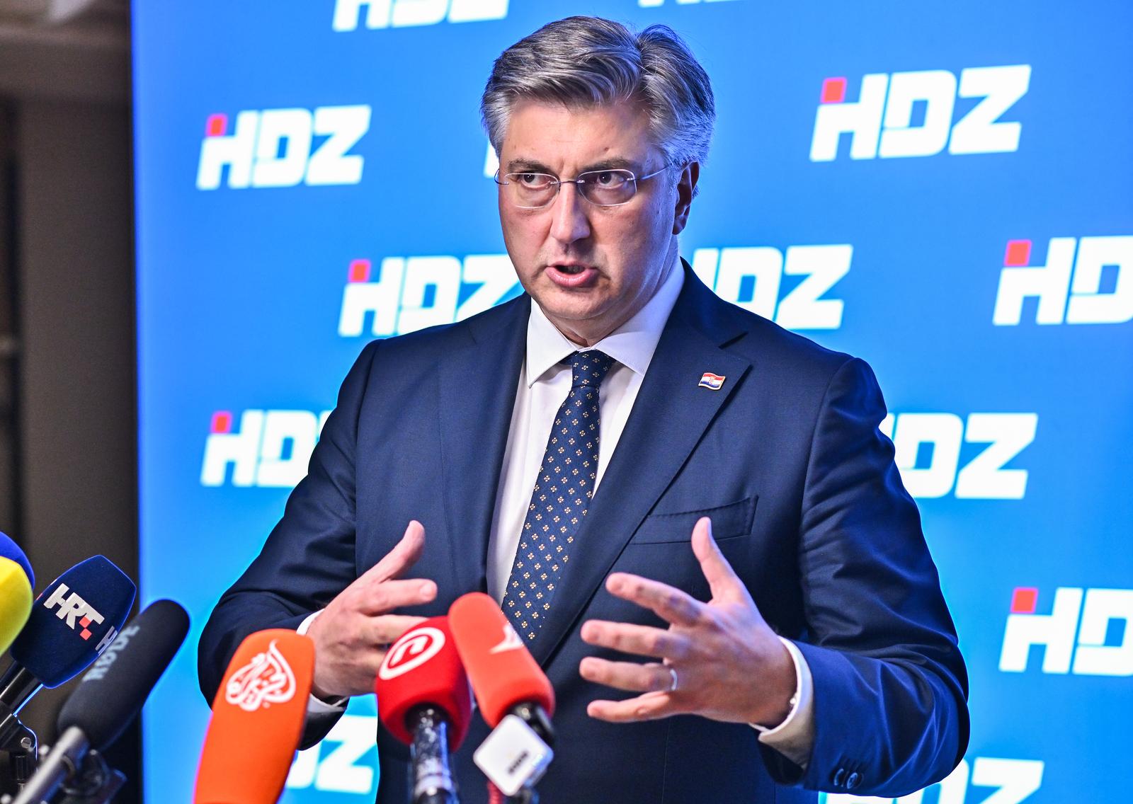 19.2.2024., Zagreb - Premijer Andrej Plenkovic dao je izjavu za medije nakon sjednice sireg Predsjednistva HDZ-a. Photo: Neva Zganec/PIXSELL