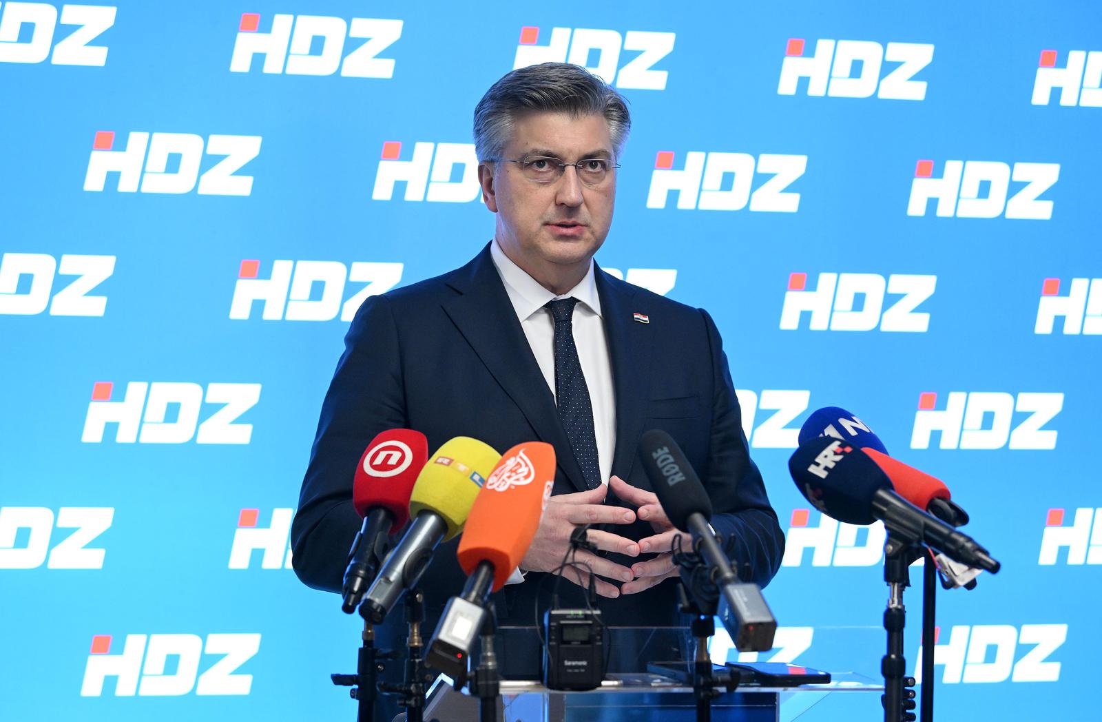 20.03.2024., Zagreb - Nakon sjednice predsjednistva stranke HDZ, premijer Andrej Plenkovic obratio se medijima. Photo: Marko Lukunic/PIXSELL