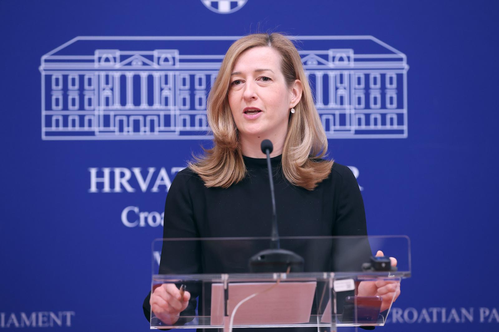 23.02.2024., Zagreb - Na konferenciji za medije odrzanoj u Saboru o temi "Nevidjeni napad Andreja Plenkovica na vladavinu prava u Hrvatskoj"  govorili su Mirela Ahmetovic i Misel Jaksic.
 Photo: Patrik Macek/PIXSELL