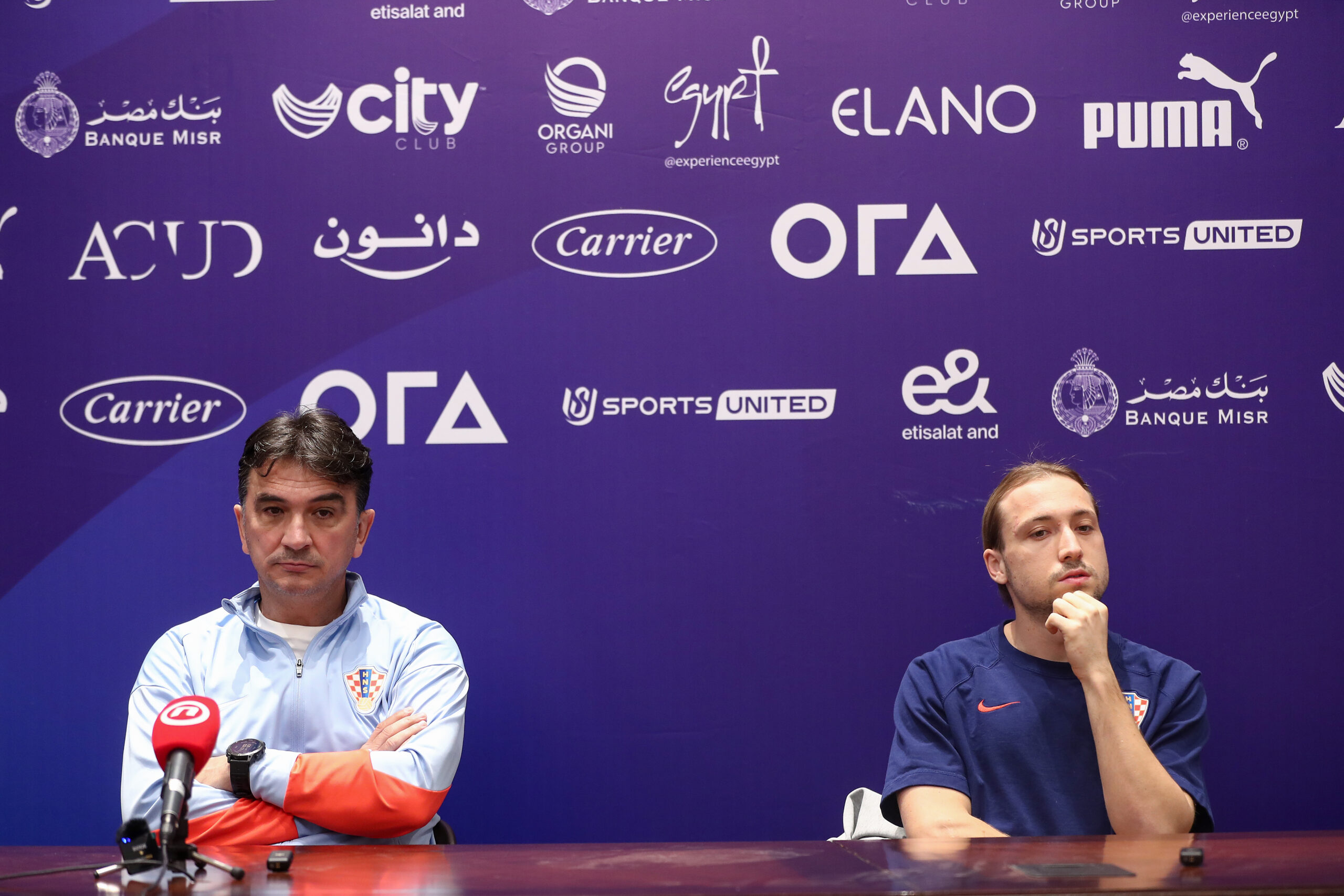 25.03.2024., Kairo, Egipat - Izbornik hrvatske nogometne reprezentacije Zlatko Dalic i reprezentativac Lovro Majer na konferenciji za medije uoci sutrasnje utakmice protiv Egipta u finalu prijateljskog turnira ACUD kupa.  Photo: Matija Habljak/PIXSELL