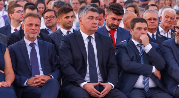 26.07.2022., Komarna - Sluzbeno otvorenje Peljeskog mosta.  Gordan Jandrokovic, Zoran Milanovic, Oleg Butkovic  Photo: Miroslav Lelas/PIXSELL