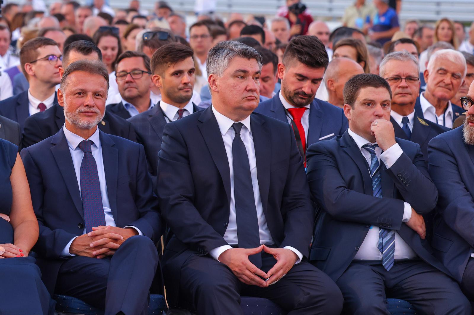 26.07.2022., Komarna - Sluzbeno otvorenje Peljeskog mosta.  Gordan Jandrokovic, Zoran Milanovic, Oleg Butkovic  Photo: Miroslav Lelas/PIXSELL