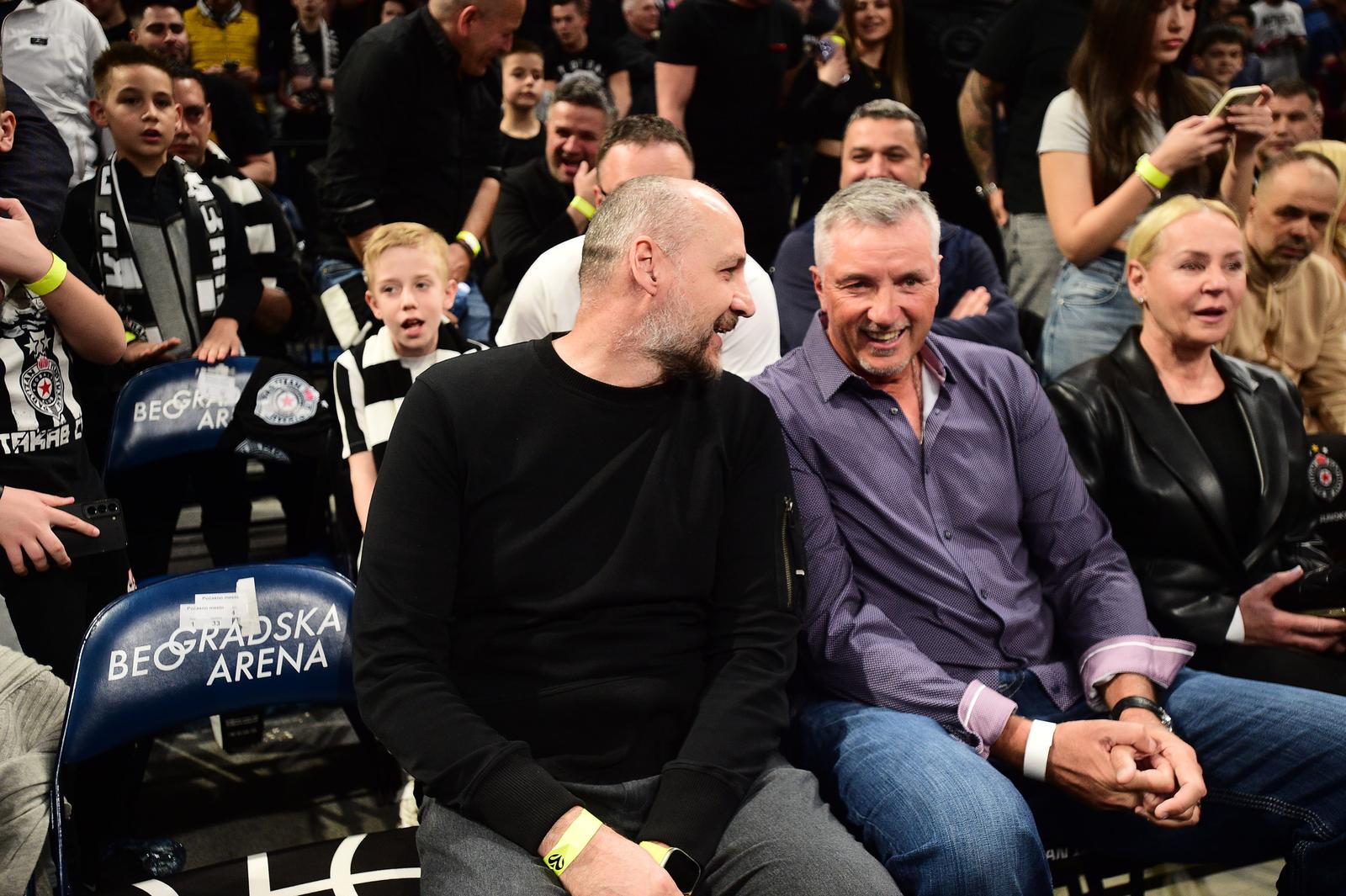 28, March, 2024, Belgrade - The match of the 32nd round of the Turkish Airlines Euroleague between KK Partizan Mozzart Bet and KK Olympiacos was played at Stark Arena. Dino Radja, Toni Kukoc. Photo: Dusan Milenkovic/ATAImages

28, mart, 2024, Beograd - Utakmica 32. kola Turkish Airlines Evrolige izmedju KK Partizan Mozzart Bet i KK Olympiacos odigrana je Stark Areni. Photo: Dusan Milenkovic/ATAImages Photo: Dusan Milenkovic/ATAImages/PIXSELL