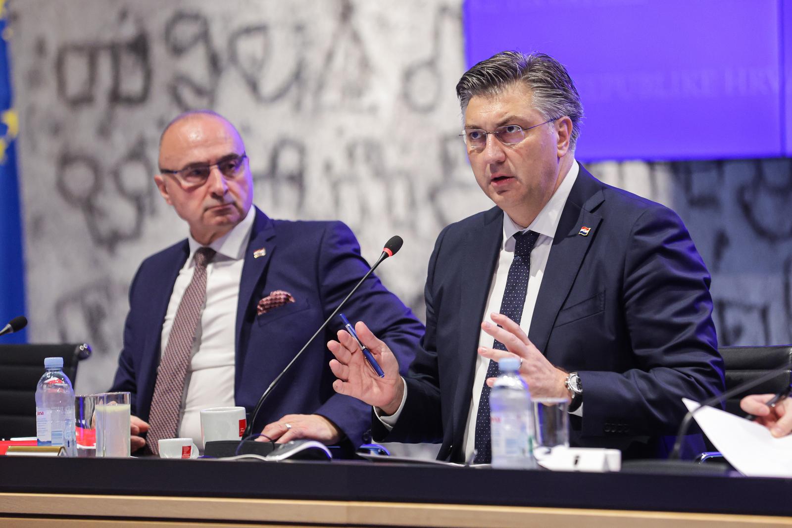 29.02.2024., Zagreb - U Nacionalnoj i sveucilisnoj knjiznici odrzana je sjednica Gospodarsko-socijalnog vijeca. predsjednik Vlade RH Andrej Plenkovic. Photo: Luka Stanzl/PIXSELL