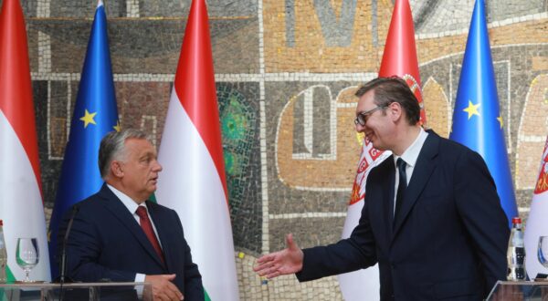 29, September, 2023, Belgrade - After the meeting as part of the initiative to establish the strategic security of the region in the field of energy, water supply, food industry and human resources, the President of the Republic of Serbia, Aleksandar Vucic, and the Prime Minister of Hungary, Viktor Orban, addressed the media at the Palace of Serbia. Viktor Orban, Aleksandar Vucic. Photo: Milos Tesic/ATAImages

29, septembar, 2023, Beograd - Nakon sastanka u okviru inicijative za uspostavljanje strateske bezbednosti regiona u oblasti energetike, vodosnabdevanja, prehrambene industrije i ljudskih resursa, predsednik Republike Srbije Aleksandar Vucic i predsednik Vlade Madjarske Viktor Orban obratili su se medijima u Palati Srbija. Photo: Milos Tesic/ATAImages Photo: Milos Tesic/PIXSELL