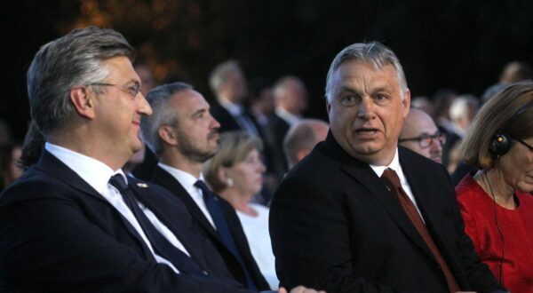 25.06.2021., Ljubljana, Slovenija - Svecanosti u povodu obiljezavanja Dana drzavnosti Republike Slovenije i preuzimanja slovenskog predsjedanja Vijecem Europske unije. Andrej Plenkovic, Viktor Orban."nPhoto: Srdjan Zivulovic/FA Bobo/PIXSELL