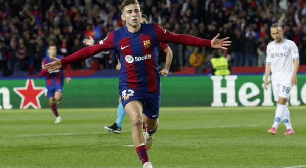 Soccer Football - Champions League - Round of 16 - Second Leg - FC Barcelona v Napoli - Estadi Olimpic Lluis Companys, Barcelona, Spain - March 12, 2024 FC Barcelona's Fermin Lopez celebrates scoring their first goal REUTERS/Albert Gea Photo: ALBERT GEA/REUTERS