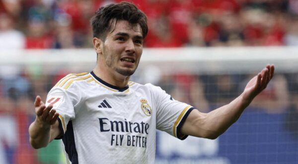Soccer Football - LaLiga - Osasuna v Real Madrid - El Sadar Stadium, Pamplona, Spain - March 16, 2024 Real Madrid's Brahim Diaz celebrates scoring their third goal REUTERS/Vincent West Photo: VINCENT WEST/REUTERS