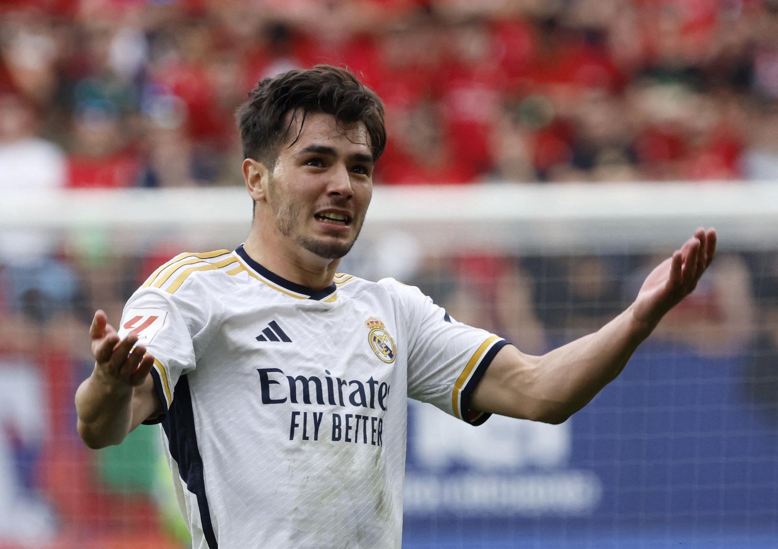 Soccer Football - LaLiga - Osasuna v Real Madrid - El Sadar Stadium, Pamplona, Spain - March 16, 2024 Real Madrid's Brahim Diaz celebrates scoring their third goal REUTERS/Vincent West Photo: VINCENT WEST/REUTERS