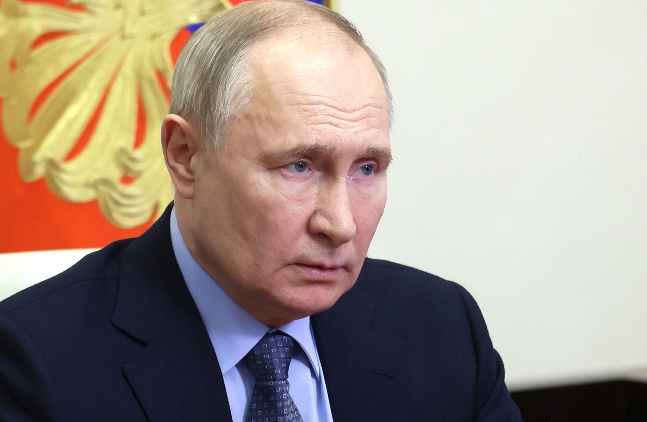 epa11249948 Russian President Vladimir Putin chairs a meeting with members of the Security Council via videoconference at the Novo-Ogaryovo state residence, outside Moscow, Russia, 29 March 2024.  EPA/MIKHAIL METZEL/SPUTNIK/KREMLIN POOL / POOL MANDATORY CREDIT