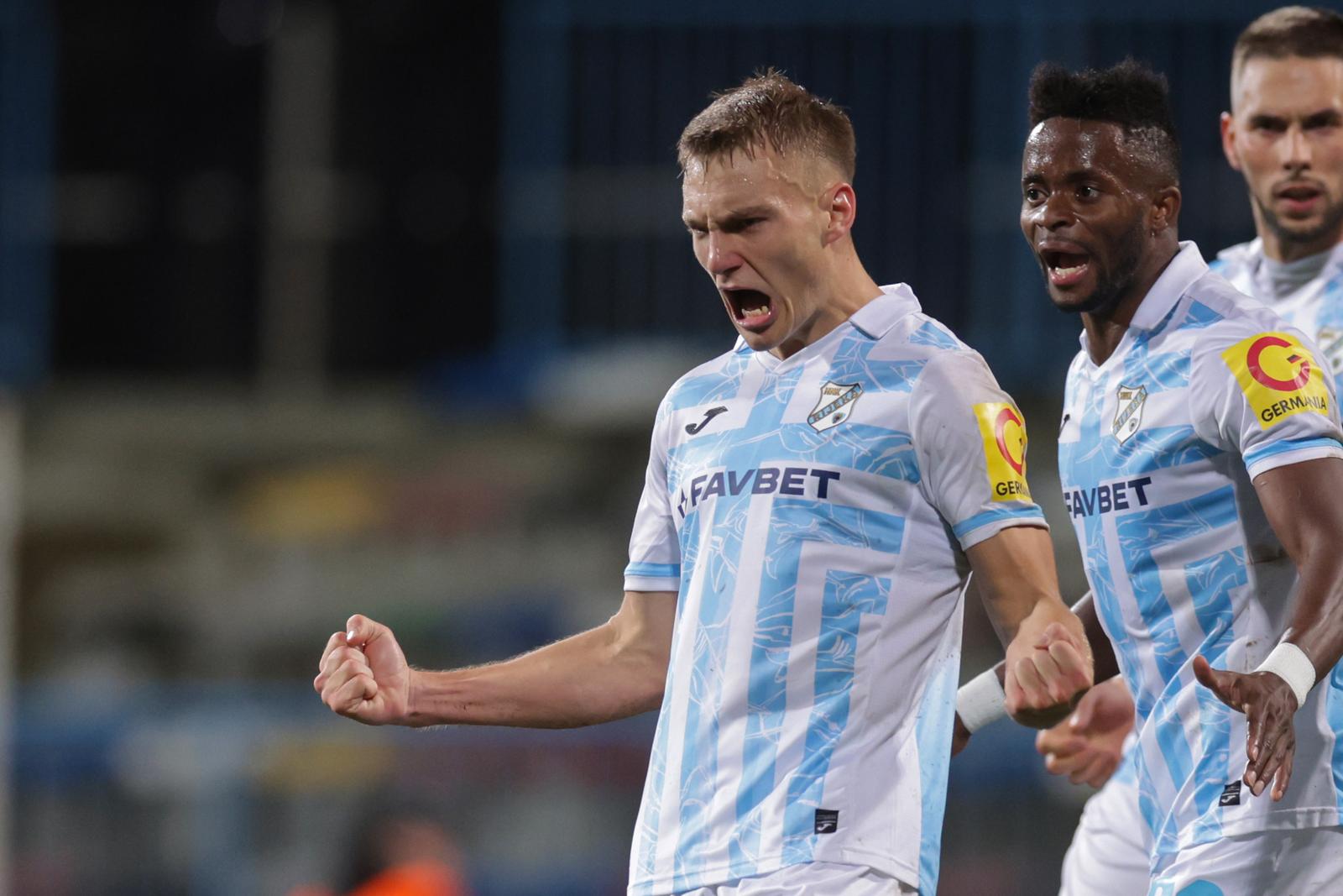 03.11.2023., stadion u Kranjcevicevoj ulici, Zagreb - SuperSport HNL, 14. kolo, NK Lokomotiva - HNK Rijeka. Nogometas Rijeke Toni Fruk slavi postignuti pogodak za izjednacenje 1:1. Photo: Luka Stanzl/PIXSELL