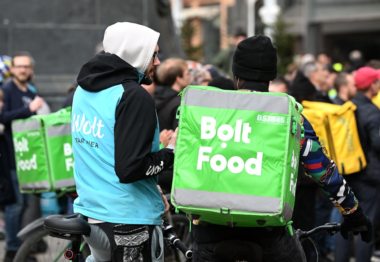 10.03.2023., Zagreb - Prosvjed inicijative zajednice Wolt dostavljaca uz potporu novog sindikata i dostavljaca Glovo i Bolt.  Photo: Marko Lukunic/PIXSELL