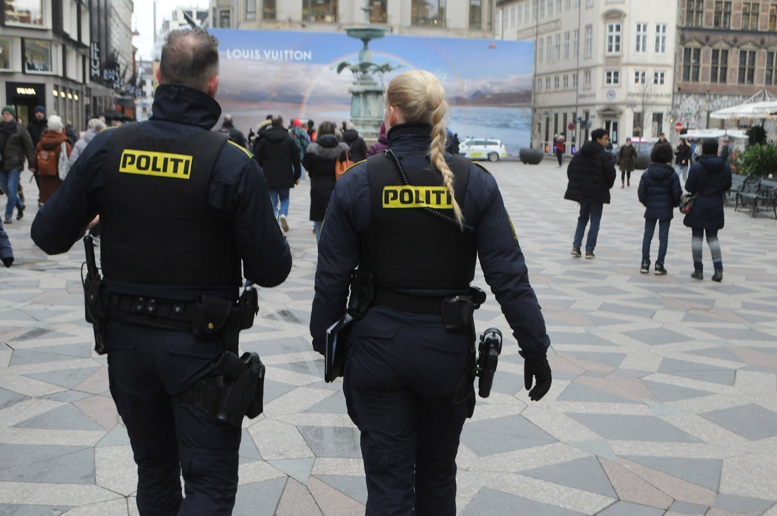 Copenhagen, Denmark /20 February 2024/.Police patrol pedestrain stroget to remind bike riders and private car driver follow the law and no allowed drive and ride on bike on stroeget pedestrain street inCopenhagen. Photo./Dean Pictures,Image: 848728907, License: Rights-managed, Restrictions: imago is entitled to issue a simple usage license at the time of provision. Personality and trademark rights as well as copyright laws regarding art-works shown must be observed. Commercial use at your own risk., Credit images as "Profimedia/ IMAGO", Model Release: no, Credit line: Francis Joseph Dean / imago stock&people / Profimedia
