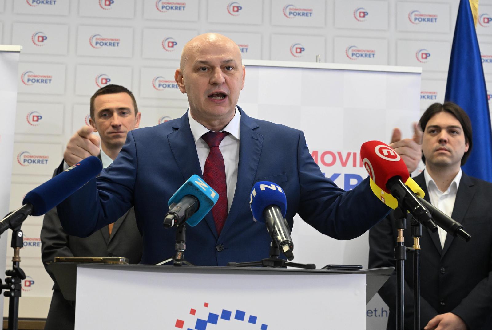 27.3.2024., Zagreb - U prostorijama Domovinskog pokreta odrzana je konferencija za medije, te potpisan koalicijski sporazum izmedju Domovinskog pokreta istranaka Pravo i pravda, Zelene liste, Demokratski HSS, Blok za Hrvatsku i stranke Agrameri. Photo: Davorin Visnjic/PIXSELL