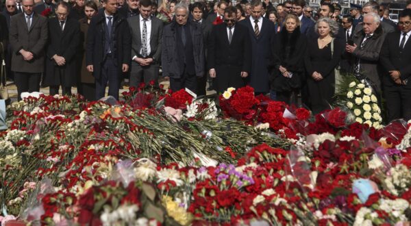 epa11251003 Ambassadors and representatives of diplomatic missions accredited in Russia attend a flower-laying ceremony at the memorial for the victims of the terrorist attack at the Crocus City Hall concert venue in Krasnogorsk, outside Moscow, Russia, 30 March 2024. At least 144 people were killed and more than 100 were hospitalized after a group of gunmen attacked the concert hall in the Moscow region on 22 March evening, Russian officials said. Eleven suspects, including all four gunmen directly involved in the terrorist attack, have been detained, according to Russian authorities.  EPA/SERGEI ILNITSKY