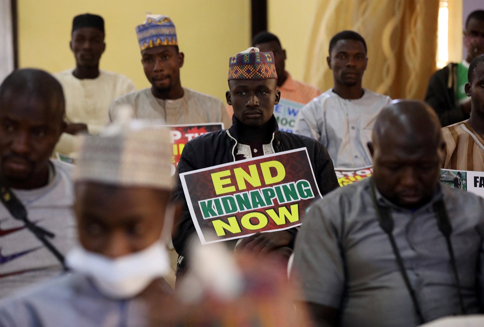 Supporters of the "Coalition of Northern Groups" (CNG) rally to urge authorities to rescue hundreds of abducted schoolboys, in northwestern state of Katsina, Nigeria on December 17, 2020 Boko Haram recruited three local gangs in northwest Nigeria to kidnap hundreds of schoolboys on its behalf, security and local sources said on December 16, 2020. The attack occurred hundreds of kilometres from Boko Haram's stronghold in northeast Nigeria, where it launched a brutal insurgency a decade ago.,Image: 576747287, License: Rights-managed, Restrictions: , Model Release: no, Credit line: Kola SULAIMON / AFP / Profimedia