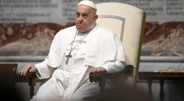 Pope Francis (R) presides over a Mass for the episcopal ordination of Italian Archbishop Vincenzo Turturro (lying down on the left) in St. Peter's Basilica at the Vatican on March 9, 2024.,Image: 855168331, License: Rights-managed, Restrictions: , Model Release: no, Credit line: Isabella BONOTTO / AFP / Profimedia