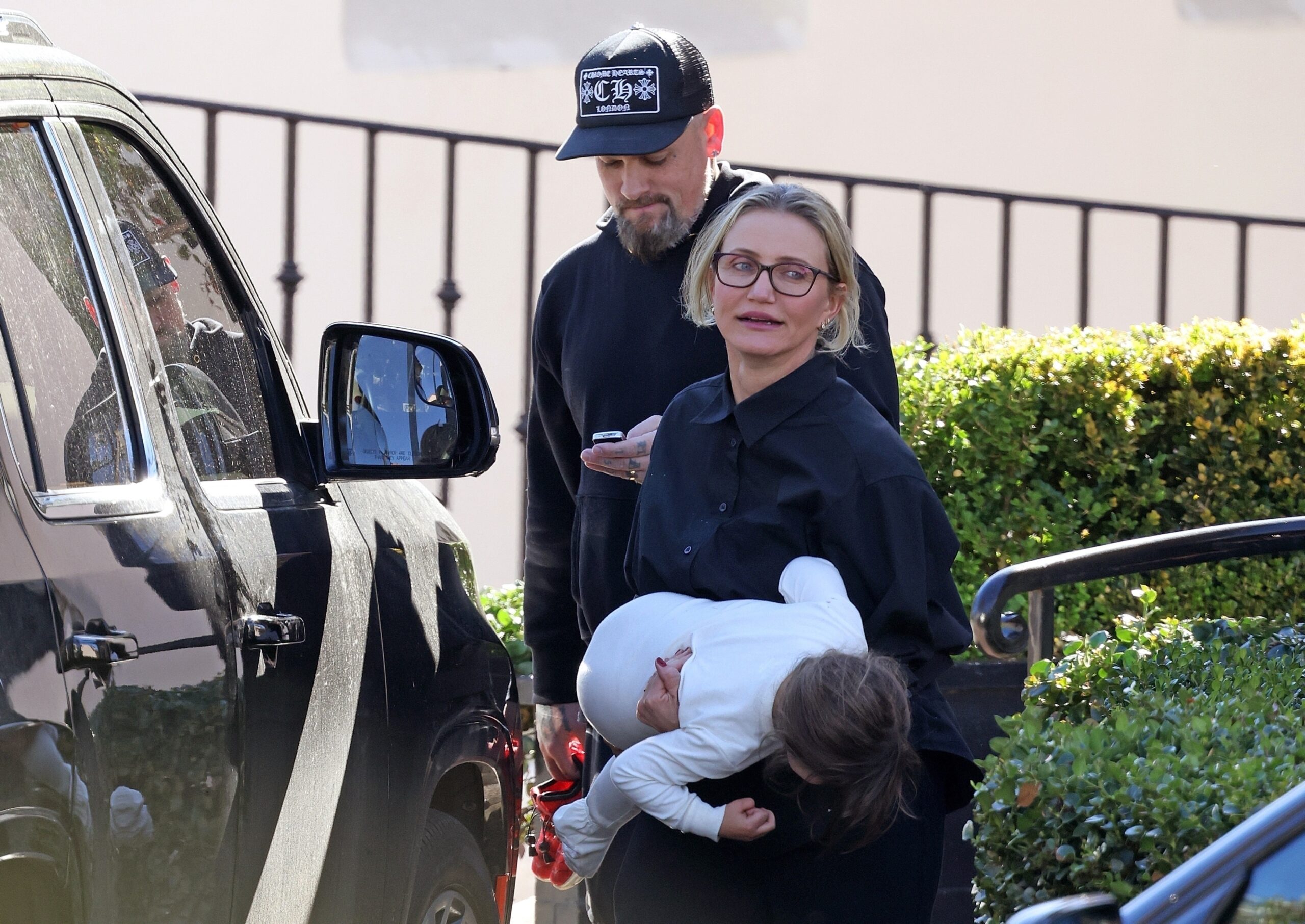 Montecito, CA  - *EXCLUSIVE*  - Cameron wore all black with a Prada fanny-pack and Benji assisted 3 year-old daughter Raddix as they left breakfast at Tre Lune on Sunday morning in Montecito, CA.

*UK Clients - Pictures Containing Children
Please Pixelate Face Prior To Publication*,Image: 823143729, License: Rights-managed, Restrictions: , Model Release: no, Pictured: Cameron Diaz, Benji Madden, Raddix Madden, Credit line: BACKGRID / Backgrid USA / Profimedia