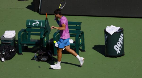 March 14, 2024 Carlos Alcaraz of Spain is swarmed by bees during his match against Alexander Zverev of Germany during the BNP Paribas Open in Indian Wells, CA. Charles Baus/CSM.
14 Mar 2024
Pictured: March 14, 2024 Carlos Alcaraz of Spain runs as he is swarmed by bees during his match against Alexander Zverev of Germany during the BNP Paribas Open in Indian Wells, CA. Charles Baus/CSM.,Image: 856958149, License: Rights-managed, Restrictions: NO Argentina, Australia, Bolivia, Brazil, Chile, Colombia, Finland, France, Georgia, Hungary, Japan, Mexico, Netherlands, New Zealand, Poland, Romania, Russia, South Africa, Uruguay, Model Release: no, Credit line: ZUMAPRESS.com / MEGA / The Mega Agency / Profimedia