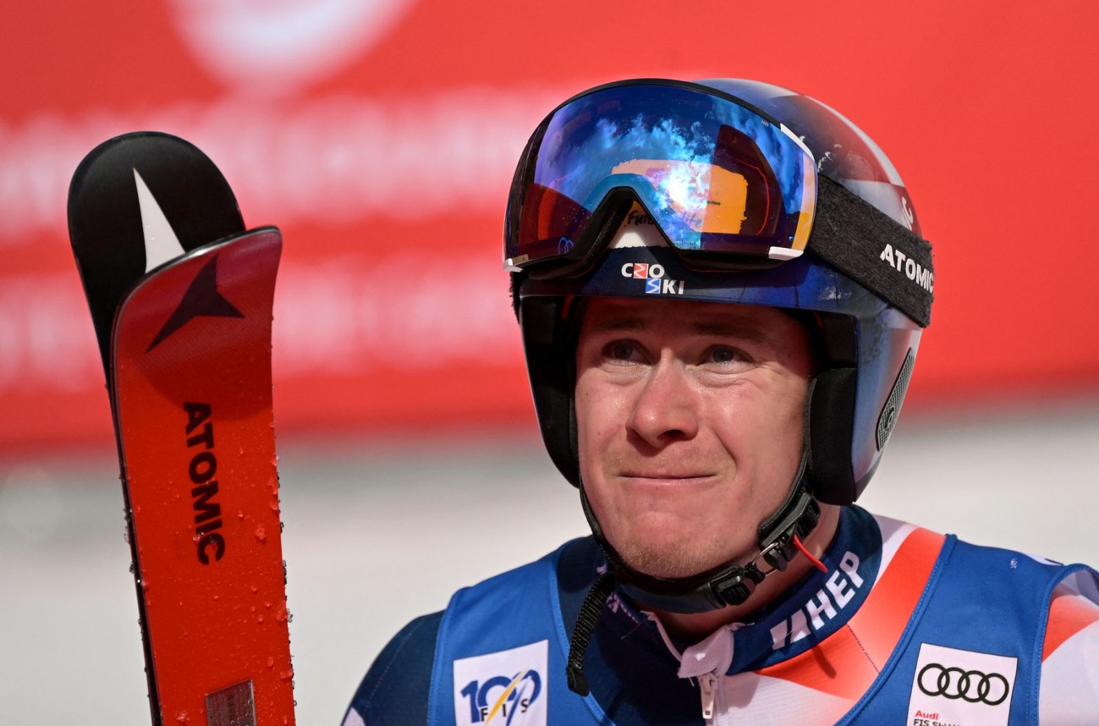Croatia's Filip Zubcic reacts after his second run of the men's Giant Slalom event of FIS Ski Alpine World Cup in Saalbach, Austria on March 16, 2024.,Image: 857302671, License: Rights-managed, Restrictions: , Model Release: no, Credit line: Joe Klamar / AFP / Profimedia
