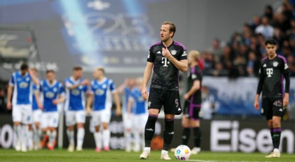 16.03.2024, Fussball 1. Bundesliga 2023/2024, 26.Spieltag, SV Darmstadt 98 FC Bayern München, im Merck-Stadion am Böllenfalltor Darmstadt. 1:0 Darmstdt, Harry Kane 9, Bayern München ***DFL and DFB regulations prohibit any use of photographs as image sequences and/or quasi-video.*** *** 16 03 2024, Soccer 1 Bundesliga 2023 2024, Matchday 26, SV Darmstadt 98 FC Bayern München, im Merck Stadion am Böllenfalltor Darmstadt 1 0 Darmstdt, Harry Kane 9, Bayern München DFL and DFB regulations prohibit any use of photographs as image sequences and or quasi video,Image: 857342514, License: Rights-managed, Restrictions: Credit images as "Profimedia/ IMAGO", Model Release: no, Credit line: Michael Deines/M.i.S. / imago sportfotodienst / Profimedia