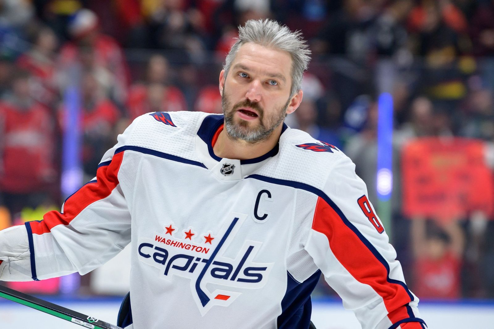 VANCOUVER, CANADA - MARCH 16: Alex Ovechkin #8 of the Washington Capitals warms up prior to their NHL game against the Vancouver Canucks at Rogers Arena on March 16, 2024 in Vancouver, British Columbia, Canada.   Derek Cain,Image: 857446764, License: Rights-managed, Restrictions: , Model Release: no, Credit line: Derek Cain / Getty images / Profimedia