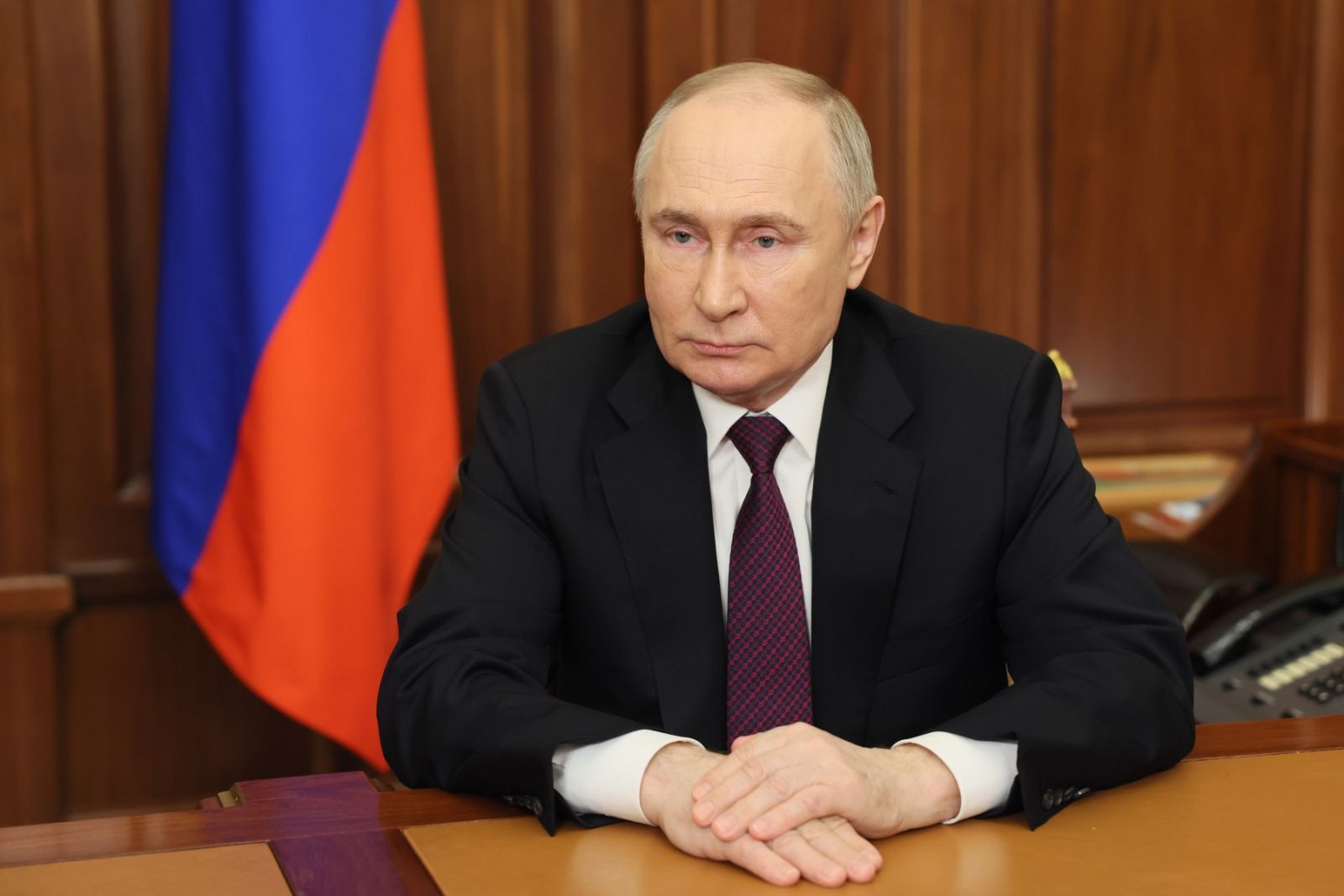 8646524 21.03.2024 Russian President Vladimir Putin addresses voters in the 2024 presidential election from the Moscow Kremlin, in Moscow, Russia.  / POOL,Image: 858487272, License: Rights-managed, Restrictions: Editors' note: THIS IMAGE IS PROVIDED BY RUSSIAN STATE-OWNED AGENCY SPUTNIK., Model Release: no, Credit line: Mikhail Metzel / Sputnik / Profimedia
