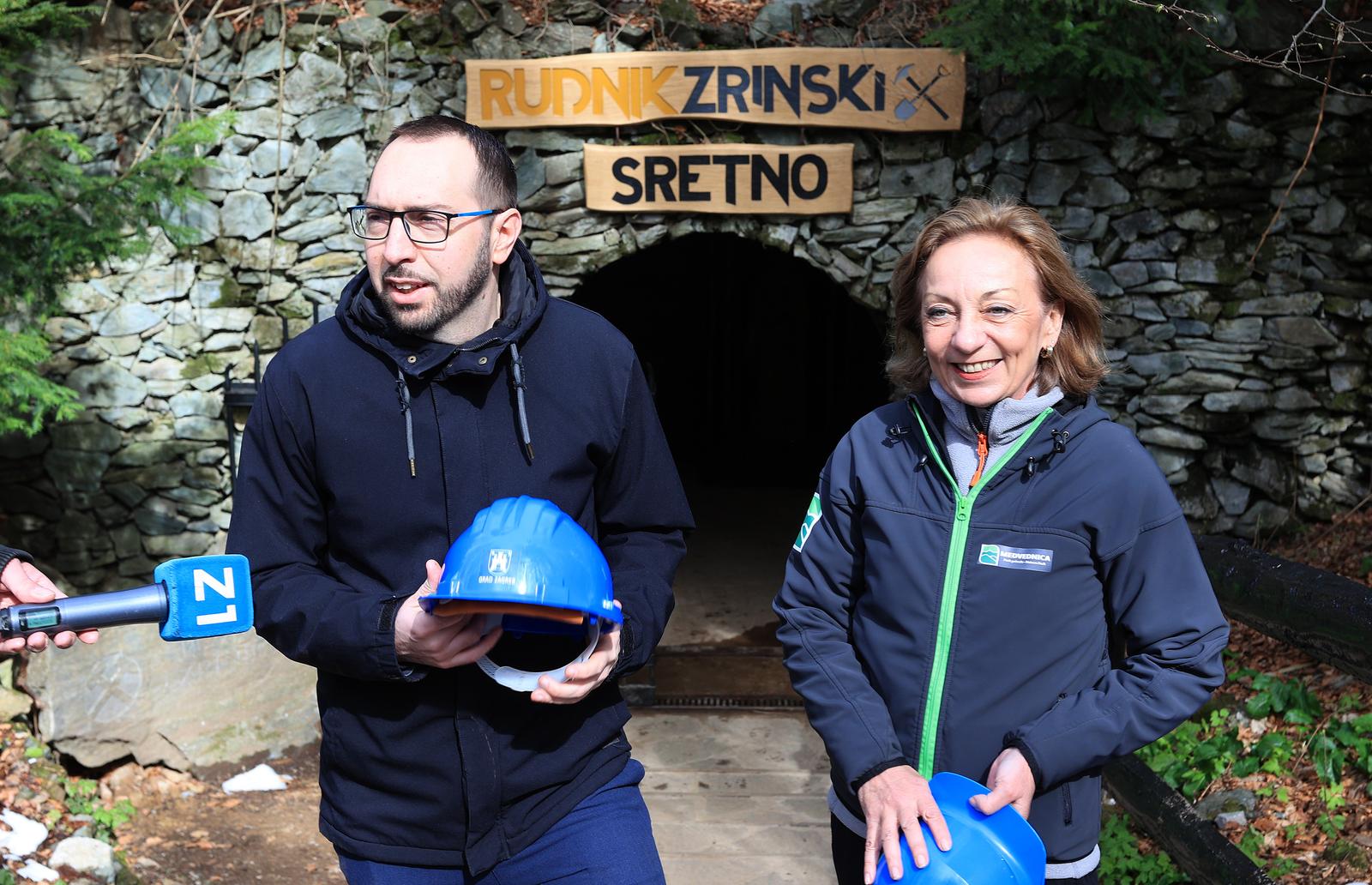 26.03.2024., Sljeme, Zagreb - Gradonacelnik Grada Zagreba Tomislav Tomasević i zamjenici gradonacelnika Danijela Dolenec i Luka Korlaet te ravnateljica PP Medvednica Marina Popijac otvorili su novouredjeni rudnik Zrinski. Ukupna vrijednost projekta je oko 190 000 eura, od cega je 80%, odnosno 150 000 eura, financirao Grad Zagreb. Photo: Marko Prpic/PIXSELL
