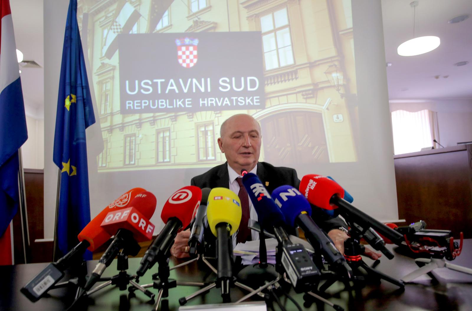18.03.2024., Zagreb - Na Ustanovm sudu odrzana je konferencija za medije o predmetu s danasnje sjednice Ustavnog suda vezanom uz izjavu predsjednika RH Zorana Milanovica da ce se kandidirati na izborima za zastupnike u Hrvatski sabor. predsjednik Ustavnog suda Miroslav Separovic Photo: Tomislav Miletic/PIXSELL