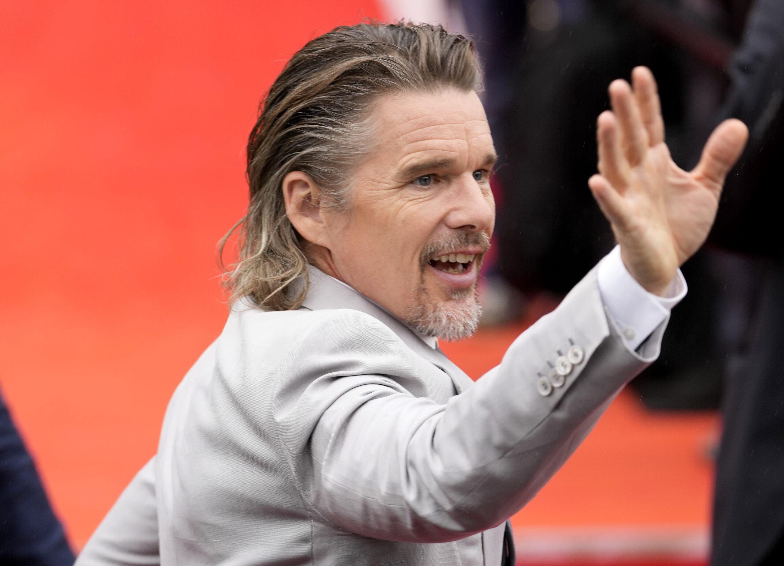 US actor Ethan Hawke arrives at the 55th Karlovy Vary International Film Festival in Karlovy Vary, Czech Republic, Friday, Aug. 27, 2021. (AP Photo/Petr David Josek)