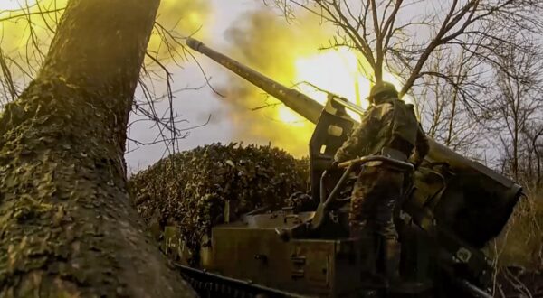 epa11269481 A still image taken from a handout video provided by the Russian Defence ministry press-service shows Russian combat work of crews of SA 2C5 â€˜Hyacinth-Sâ€™ of â€˜Vostokâ€™ (East) troops against Ukrainian troops at an undisclsoed location on South-Donetsk direction in the Russian controlled part of Ukraine, Donetsk region, 10 April 2024. According to the Russian Defence Ministry, crews of 2S5 Giatsint-S self-propelled artillery units are conducting counter-battery combat, striking at Ukrainian army ammunition depots and strongholds.Russian troops entered Ukrainian territory on 24 February 2022, starting a conflict that has provoked destruction and a humanitarian crisis.  EPA/RUSSIAN DEFENCE MINISTRY PRESS SERVICE/HANDOUT HANDOUT  HANDOUT EDITORIAL USE ONLY/NO SALES HANDOUT EDITORIAL USE ONLY/NO SALES