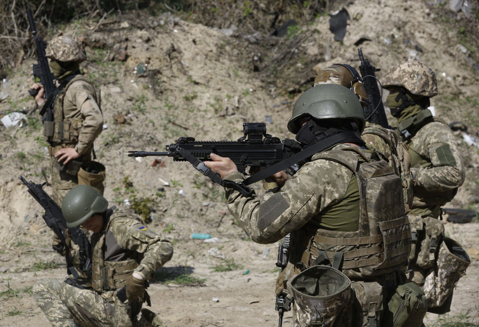 epa11270175 Members of the 'Siberian Battalion' attend their military training on a shooting range near Kyiv, Ukraine, 10 April 2024. The 'Siberian Battalion' military unit was formed as part of the International Legion of the Ukrainian Armed Forces and contains Russian nationals, former military personnel, civil activists and volunteers who choose to fight against Russian troops in Ukraine. Ukraine-aligned Russian fighters from 'Russian Volunteer Corps', 'Siberian Battalion' and 'Freedom of Russia Legion', have been carrying out cross-border raids inside Russia’s Belgorod and Kursk regions in March 2024.  EPA/SERGEY DOLZHENKO