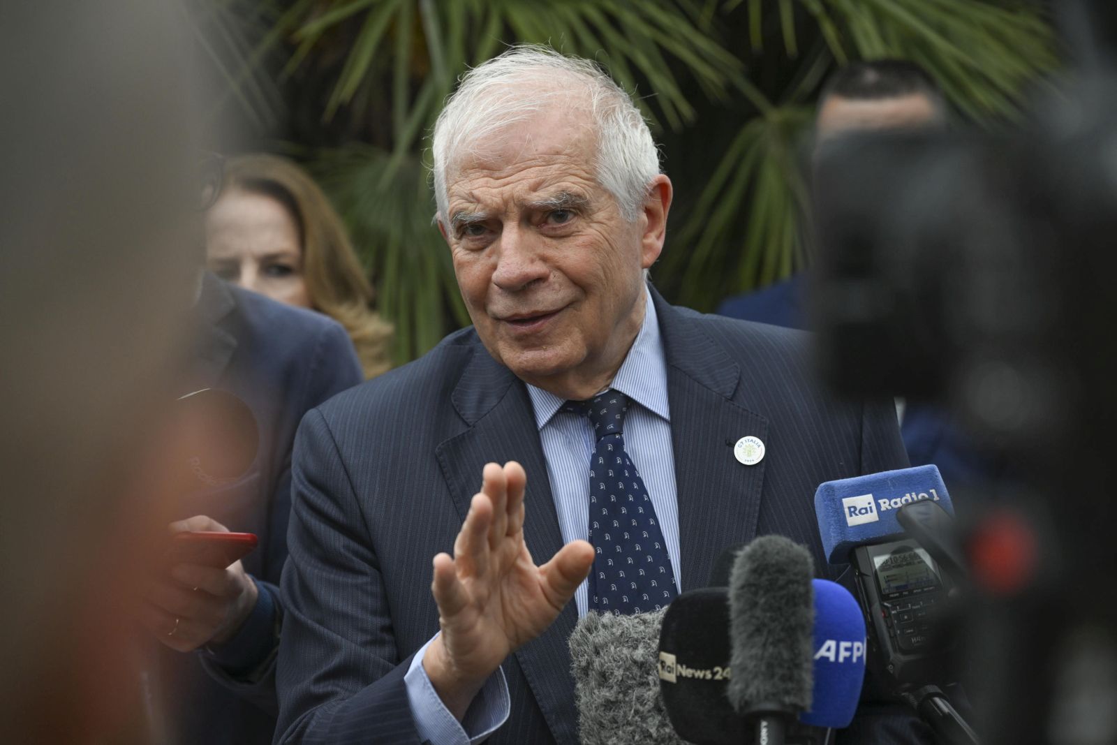 epa11285861 EU High Representative for Foreign Policy Josep Borrell speaks with journalists during the G7 Foreign Ministers' Meeting, Capri, Italy, 18 April 2024.  EPA/CIRO FUSCO