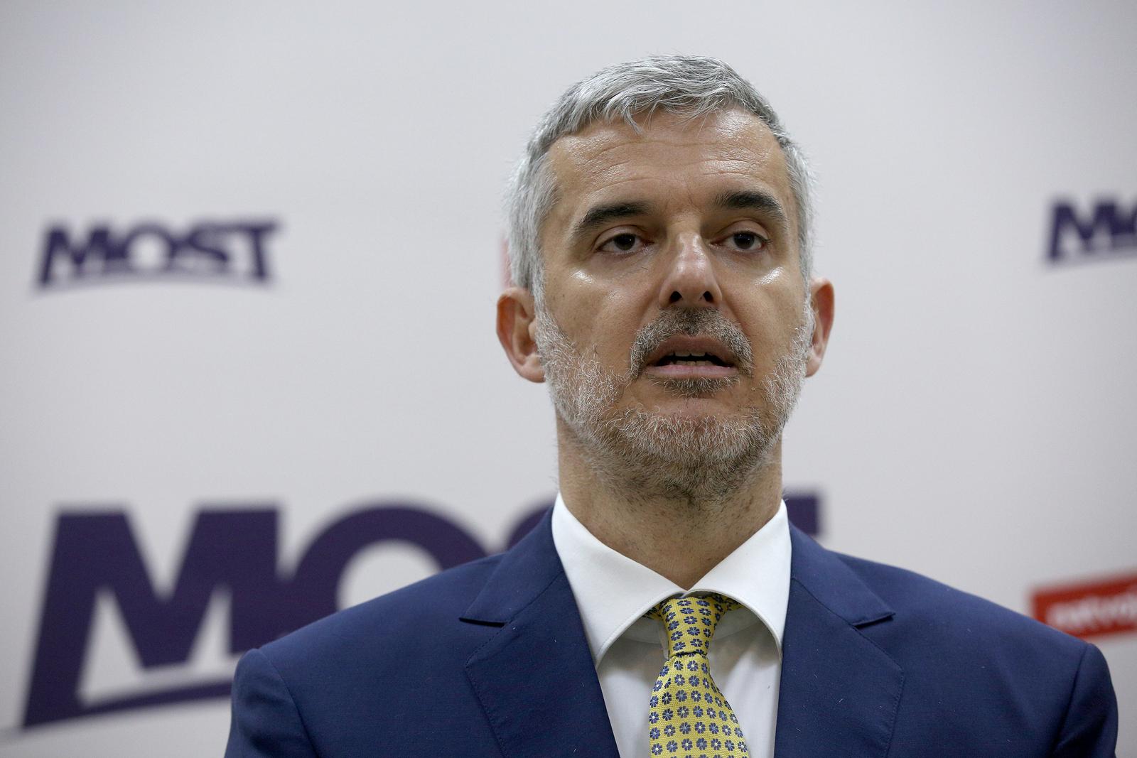 02.04.2024., Zagreb - U sjedistu MOST-a Nikola Grmoja i Nino Raspudic odrzali su konferenciju za medije Photo: Zeljko Hladika/PIXSELL