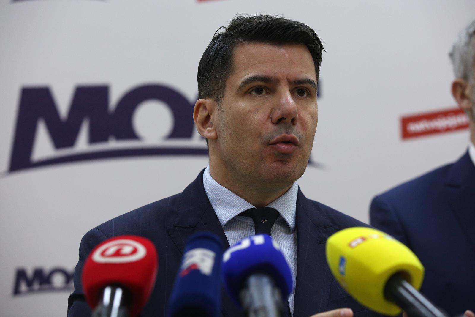 02.04.2024., Zagreb - U sjedistu MOST-a Nikola Grmoja i Nino Raspudic odrzali su konferenciju za medije Photo: zeljko Hladika/PIXSELL