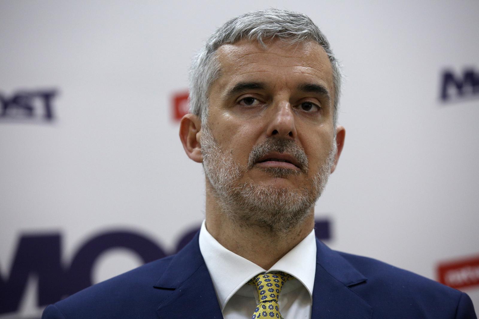 02.04.2024., Zagreb - U sjedistu MOST-a Nikola Grmoja i Nino Raspudic odrzali su konferenciju za medije Photo: zeljko Hladika/PIXSELL